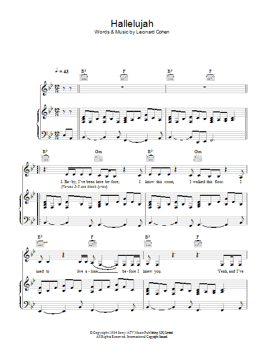 Hallelujah (live version) (Piano, Vocal & Guitar Chords) von Leonard Cohen
