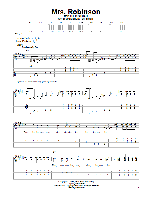 Mrs. Robinson (Easy Guitar Tab) von Simon & Garfunkel