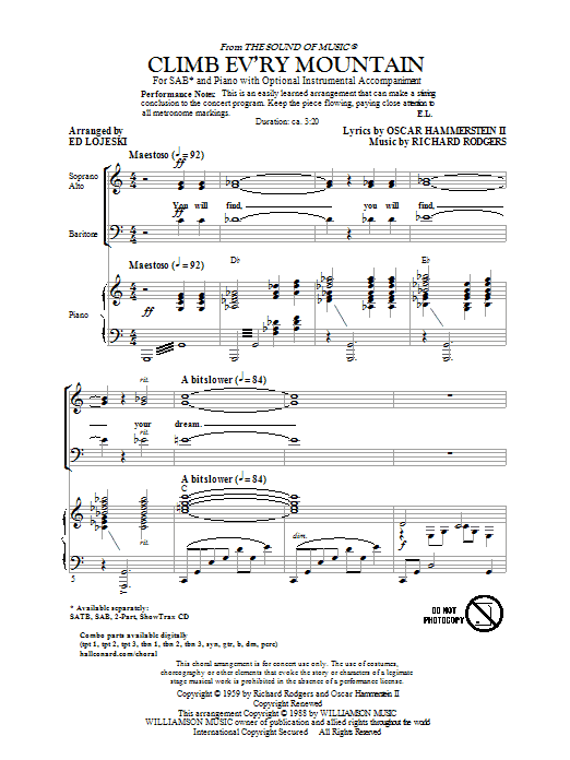 Climb Ev'ry Mountain (from The Sound Of Music) (arr. Ed Lojeski) (SAB Choir) von Rodgers & Hammerstein