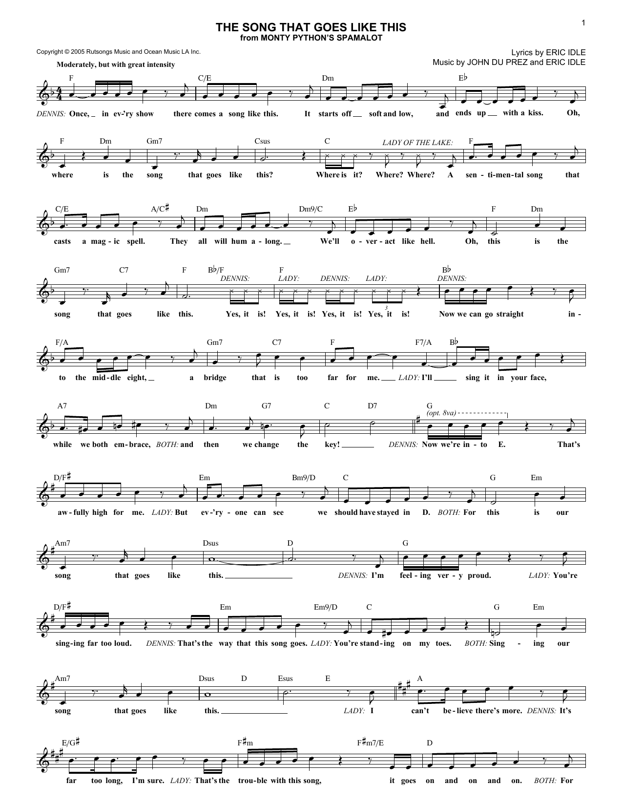 The Song That Goes Like This (from Monty Python's Spamalot) (Lead Sheet / Fake Book) von Eric Idle