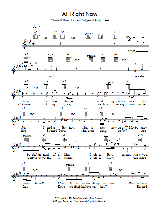 All Right Now (Lead Sheet / Fake Book) von Free