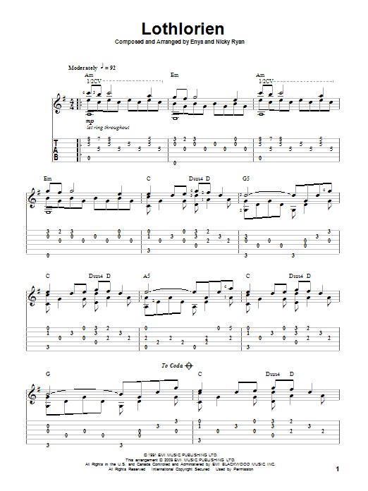 Lothlorien (Solo Guitar) von Enya