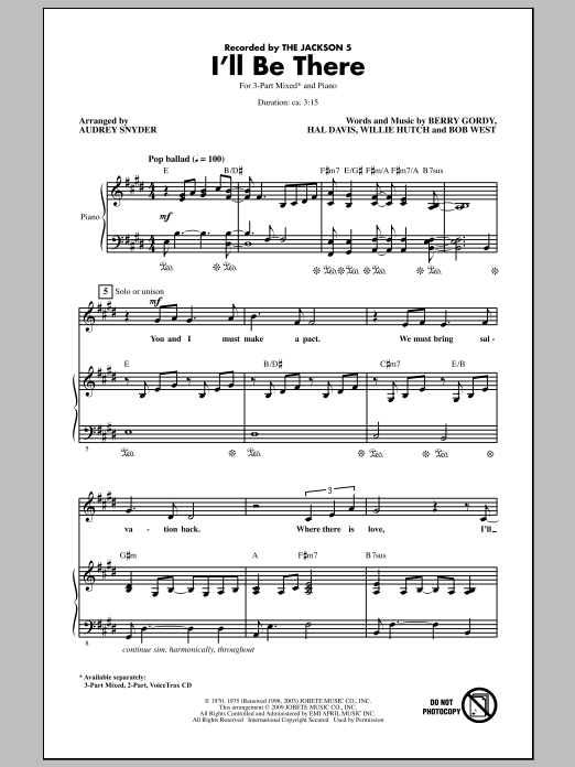 I'll Be There (arr. Audrey Snyder) (3-Part Mixed Choir) von The Jackson 5