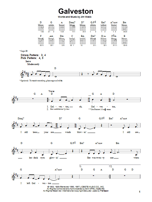 Galveston (Easy Guitar) von Glen Campbell