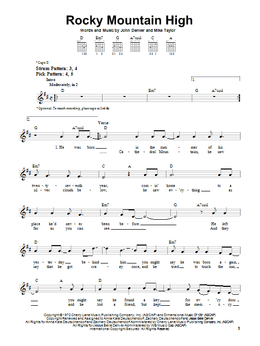 Rocky Mountain High (Easy Guitar) von John Denver