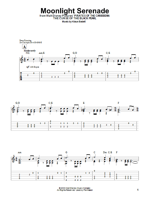 Moonlight Serenade (Easy Guitar Tab) von Klaus Badelt
