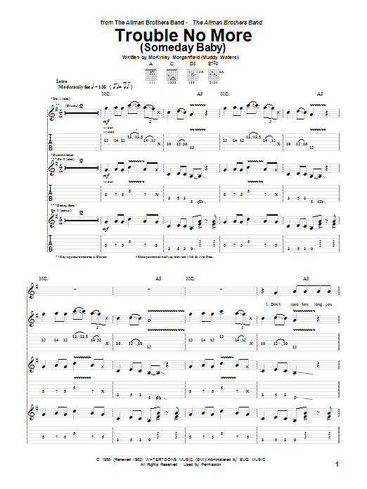 Trouble No More (Someday Baby) (Guitar Tab) von Allman Brothers Band