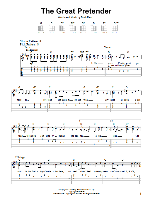 The Great Pretender (Easy Guitar Tab) von The Platters