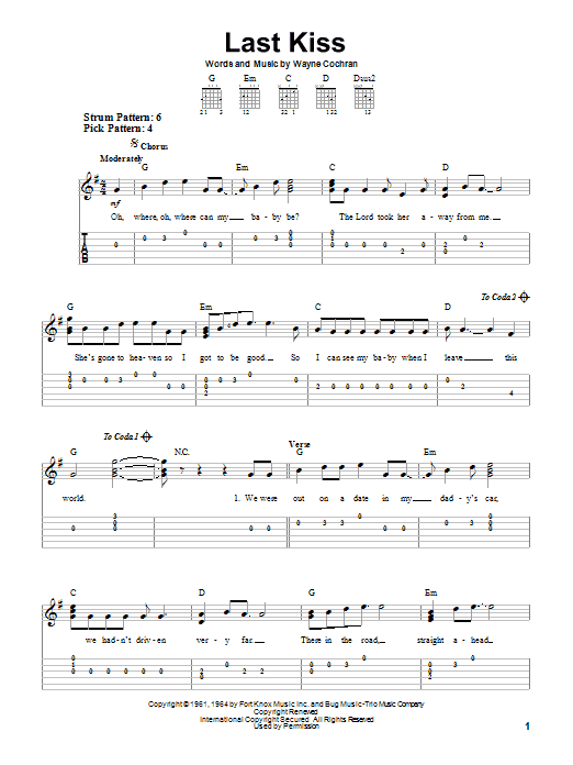 Last Kiss (Easy Guitar Tab) von J. Frank Wilson