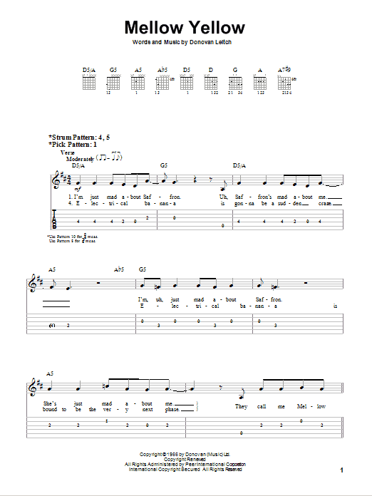 Mellow Yellow (Easy Guitar Tab) von Donovan