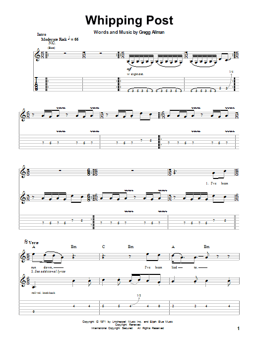 Whipping Post (Guitar Tab (Single Guitar)) von Allman Brothers Band