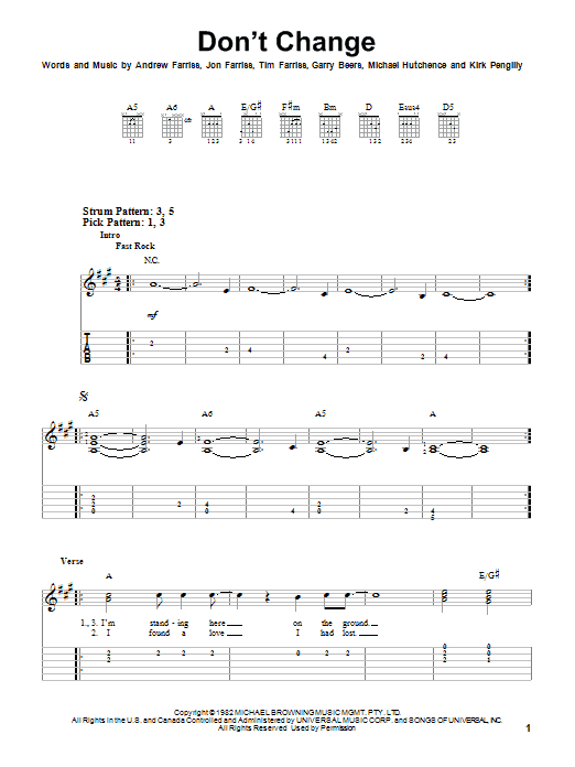 Don't Change (Easy Guitar Tab) von INXS