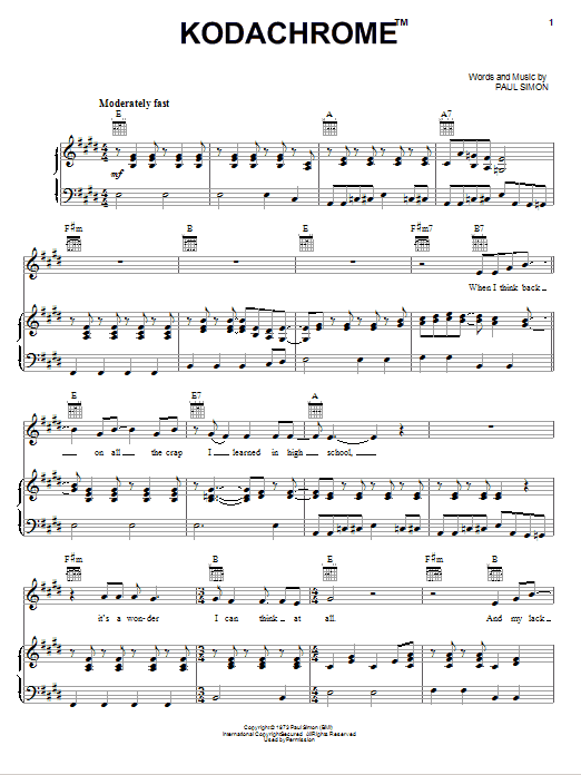 Kodachrome (Piano, Vocal & Guitar Chords (Right-Hand Melody)) von Paul Simon