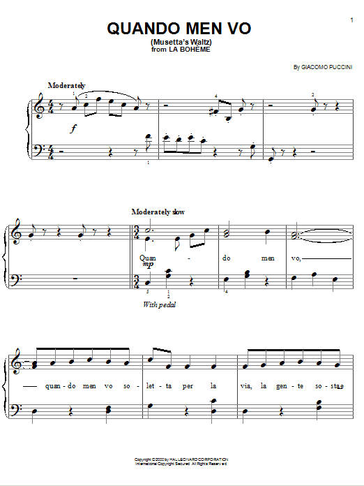 Quando Men Vo (Mussetta's Waltz) (Easy Piano) von Giacomo Puccini