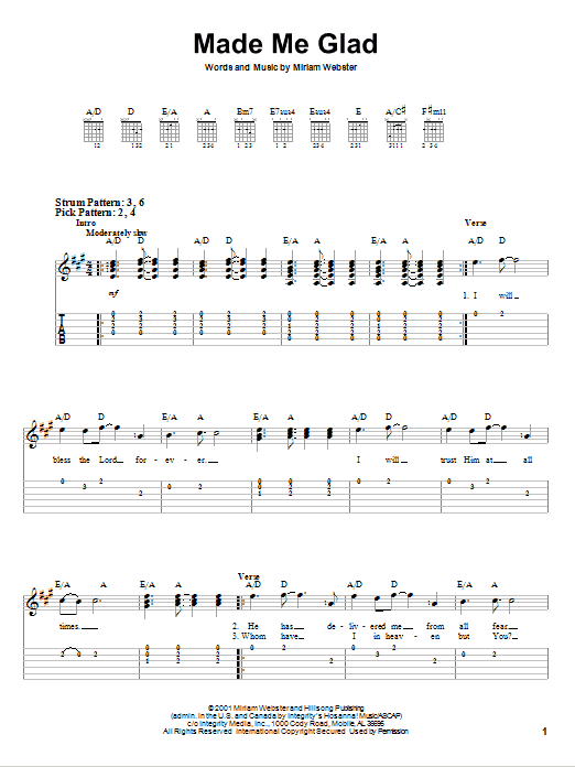 Made Me Glad (Easy Guitar Tab) von Hillsong Worship