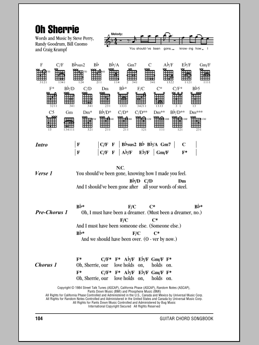 Oh Sherrie (Guitar Chords/Lyrics) von Steve Perry