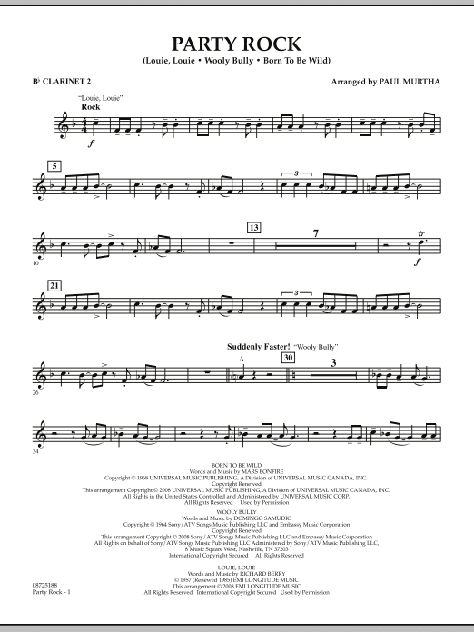 Party Rock - Bb Clarinet 2 (Concert Band) von Paul Murtha