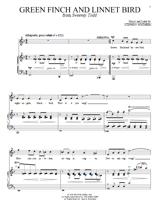 Green Finch And Linnet Bird (Piano & Vocal) von Stephen Sondheim