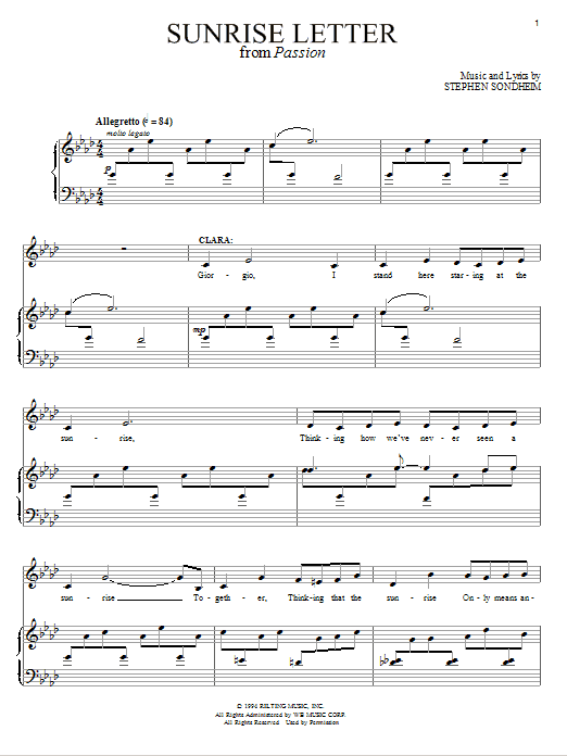 Sunrise Letter (Piano & Vocal) von Stephen Sondheim