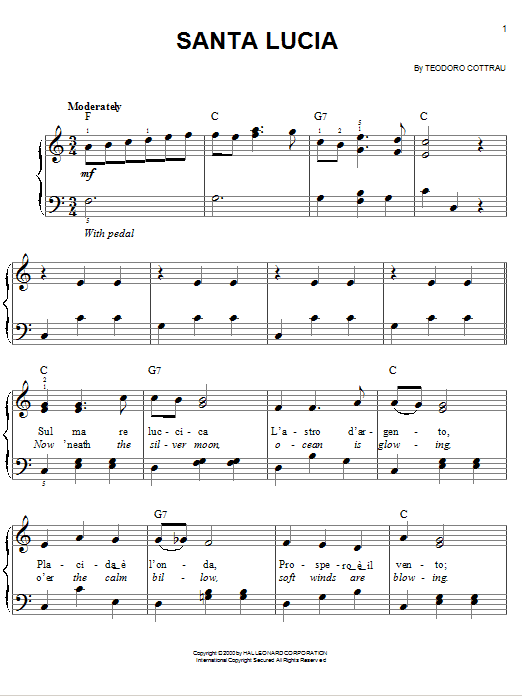 Santa Lucia (Easy Piano) von Teodoro Cottrau