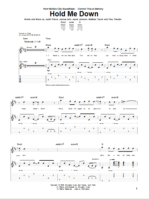 Hold Me Down (Guitar Tab) von Motion City Soundtrack
