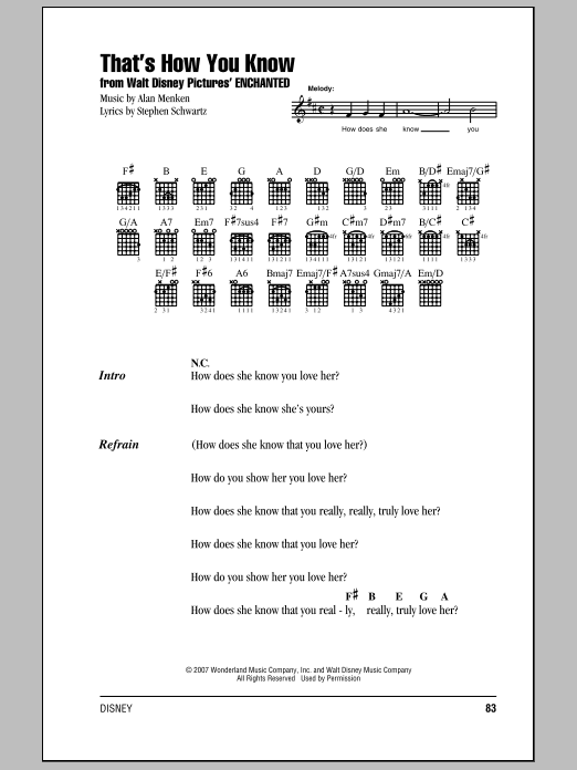 That's How You Know (from Enchanted) (Guitar Chords/Lyrics) von Amy Adams
