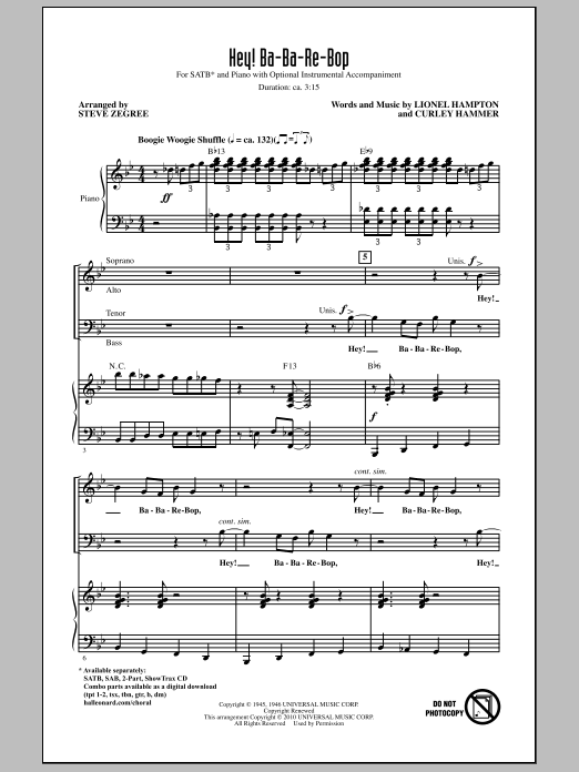 Hey! Ba-Ba-Re-Bop (SATB Choir) von Steve Zegree