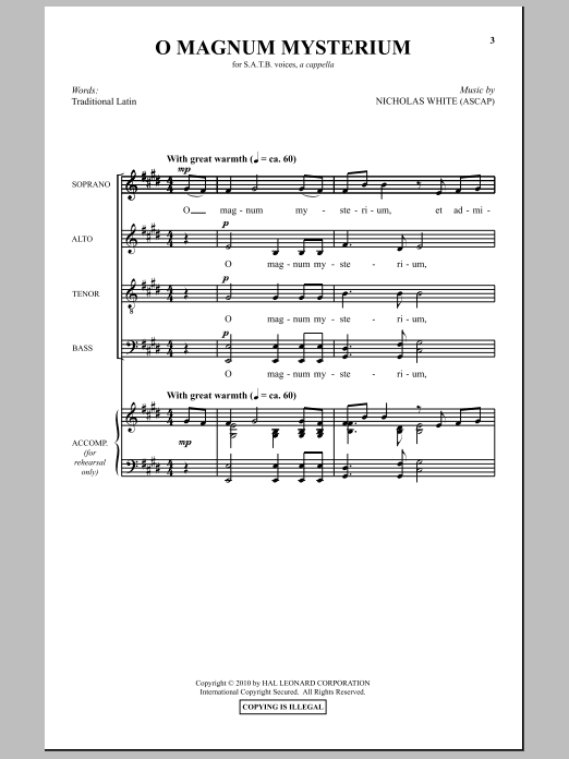 O Magnum Mysterium (SATB Choir) von Nicholas White