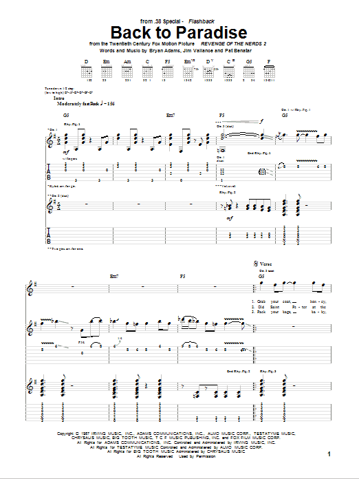 Back To Paradise (Guitar Tab) von 38 Special