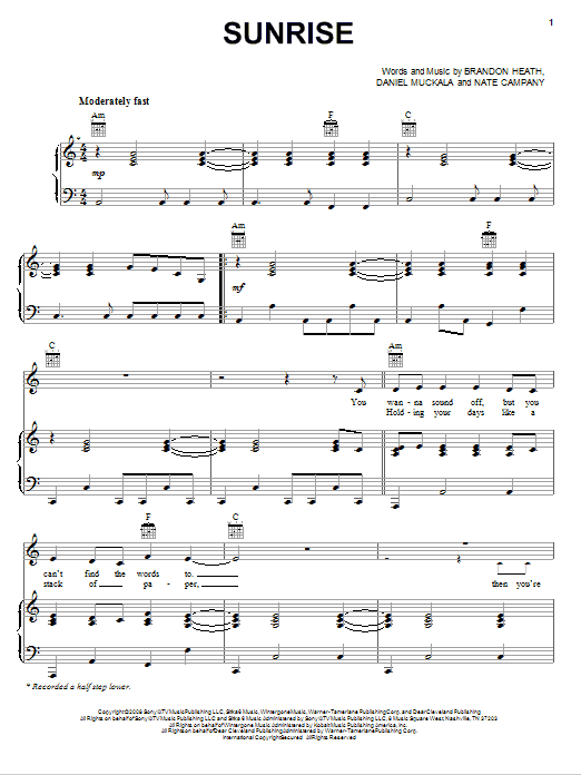 Sunrise (Piano, Vocal & Guitar Chords (Right-Hand Melody)) von Brandon Heath