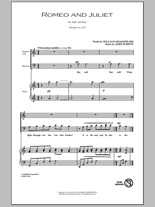 Romeo And Juliet (SAB Choir) von John Purifoy