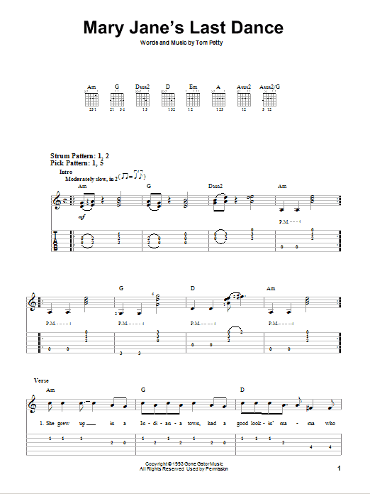 Mary Jane's Last Dance (Easy Guitar Tab) von Tom Petty And The Heartbreakers