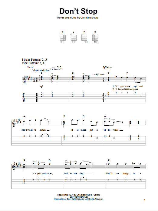 Don't Stop (Easy Guitar Tab) von Fleetwood Mac