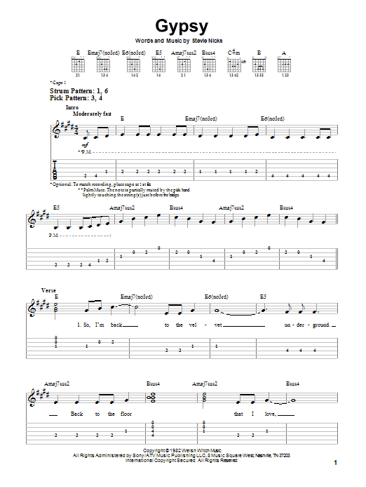 Gypsy (Easy Guitar Tab) von Fleetwood Mac