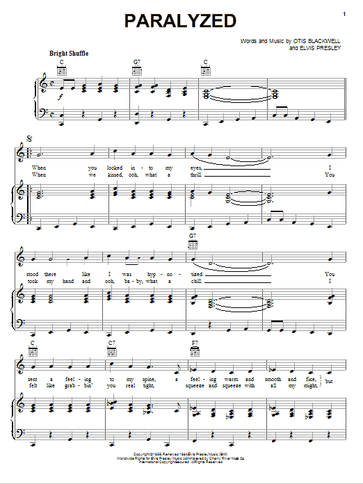Paralyzed (Piano, Vocal & Guitar Chords (Right-Hand Melody)) von Elvis Presley