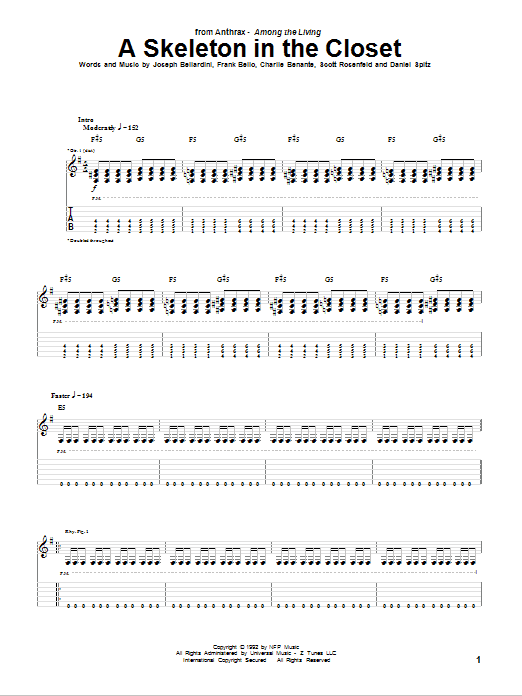 A Skeleton In The Closet (Guitar Tab) von Anthrax