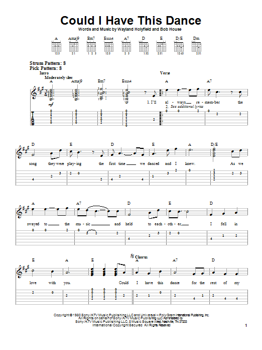 Could I Have This Dance (Easy Guitar Tab) von Anne Murray