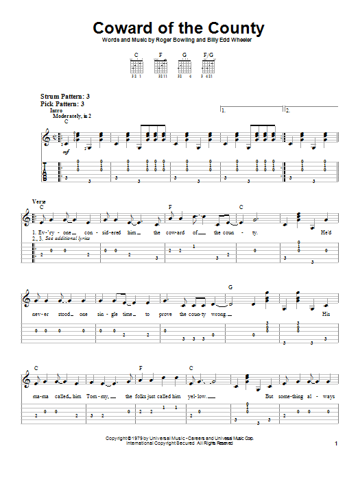 Coward Of The County (Easy Guitar Tab) von Kenny Rogers