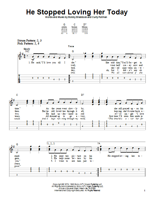 He Stopped Loving Her Today (Easy Guitar Tab) von George Jones