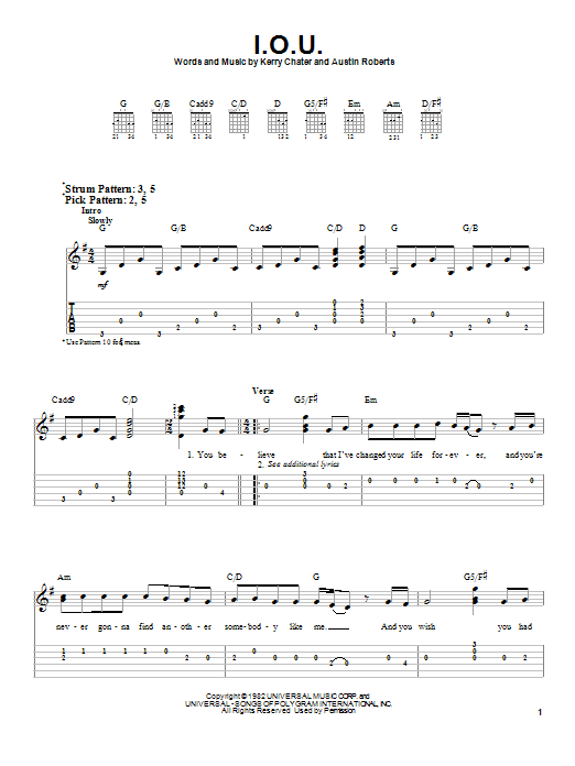 I.O.U. (Easy Guitar Tab) von Lee Greenwood
