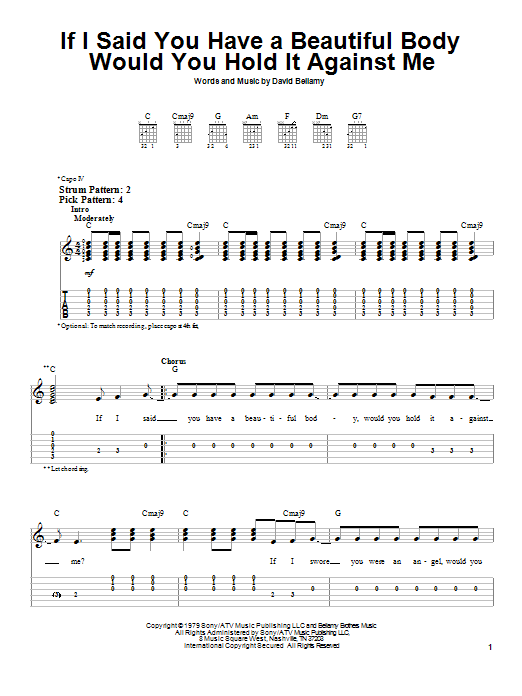 If I Said You Have A Beautiful Body Would You Hold It Against Me (Easy Guitar Tab) von Bellamy Brothers