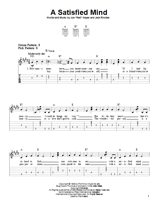 A Satisfied Mind (Easy Guitar Tab) von Porter Wagoner