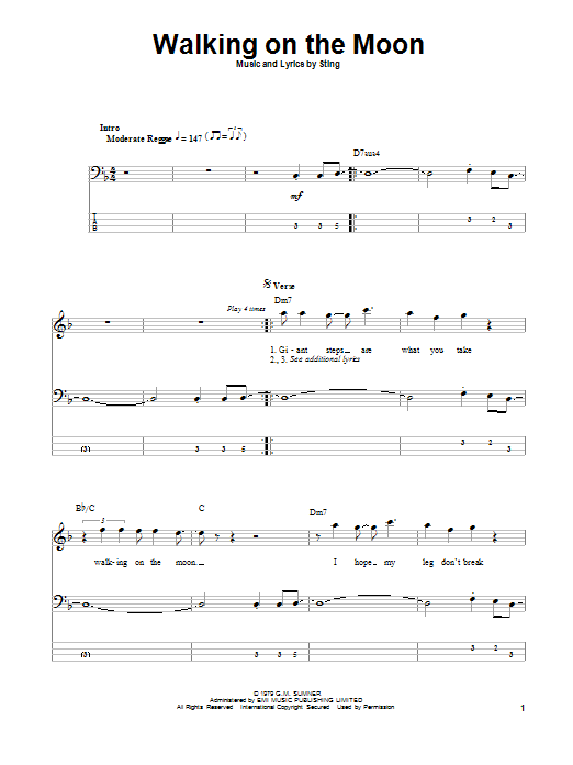 Walking On The Moon (Bass Guitar Tab) von The Police