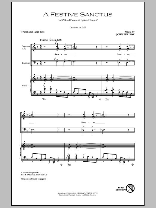 A Festive Sanctus (SAB Choir) von John Purifoy