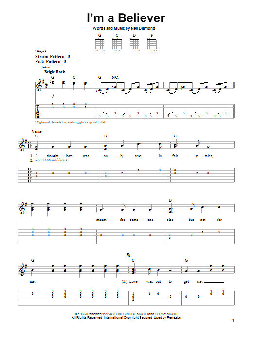 I'm A Believer (Easy Guitar Tab) von The Monkees