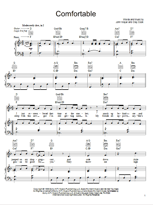 Comfortable (Piano, Vocal & Guitar Chords (Right-Hand Melody)) von John Mayer