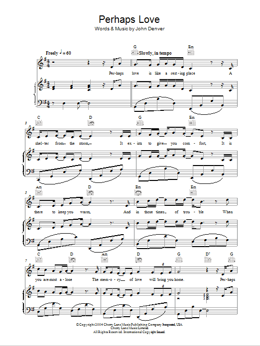 Perhaps Love (Piano, Vocal & Guitar Chords (Right-Hand Melody)) von John Denver