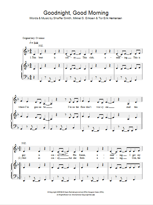 Good Night Good Morning (Piano, Vocal & Guitar Chords) von Alexandra Burke