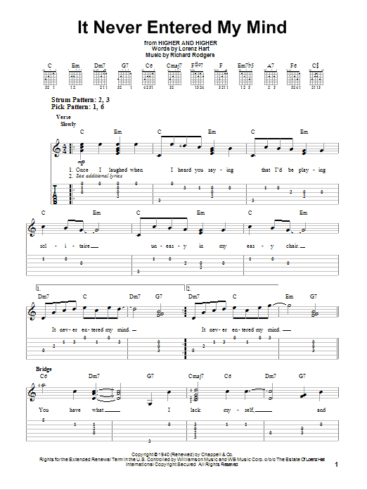 It Never Entered My Mind (Easy Guitar Tab) von Rodgers & Hart