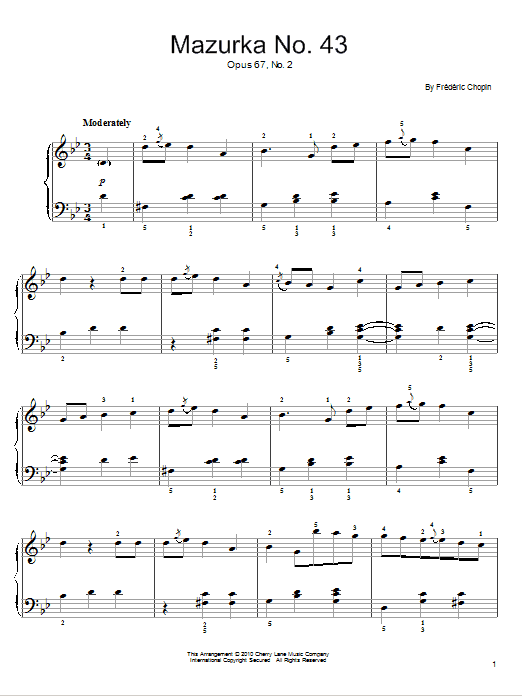 Mazurka  Op. 67, No. 2 (Easy Piano) von Frederic Chopin